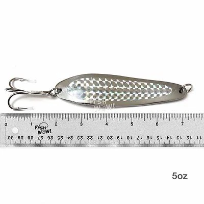 FISH WOW!® 5oz Silver Spoon jig Treble Hook Casting Trolling crocodile Holographic lot NEW