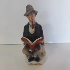 Vintage Ceramic Old Man Figurine Reading Book with Pipe – Whimsical Decor - Picture 1 of 7