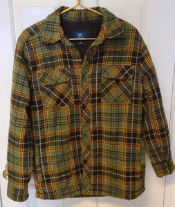 George Flannel Shirt Jacket Men's S (34-36)  Fleece Lined Snap Front Plaid Green - Picture 1 of 10