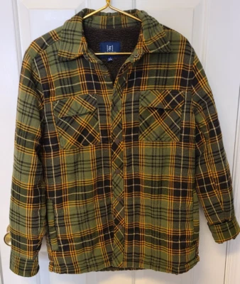 George Flannel Shirt Jacket Men's S (34-36)  Fleece Lined Snap Front Plaid Green - Image 1 of 4