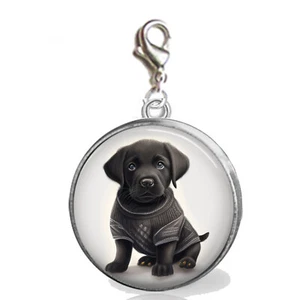 Black Labrador Lab Puppy Dog Clip On Charm Handcrafted Furbaby Photo Jewelry - Picture 1 of 1