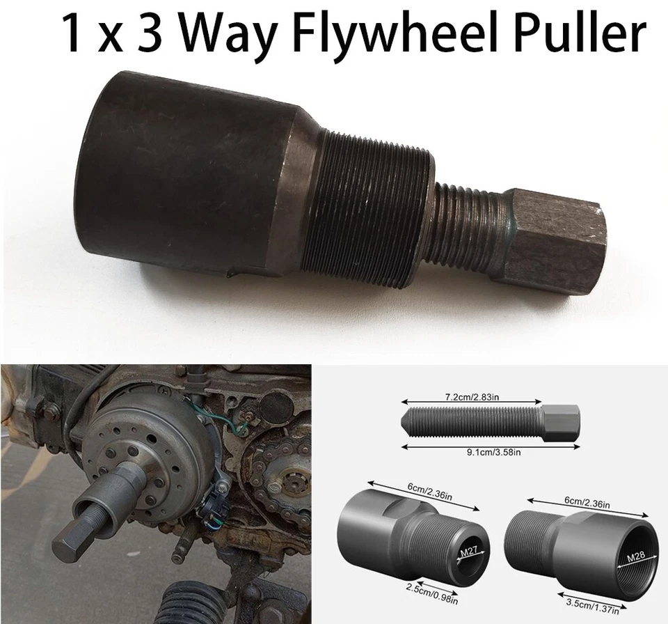 3Way Motorcycle Flywheel Puller Magneto Stator Engine Repair Tool 27mm 28mm 16mm - Image 1 of 4