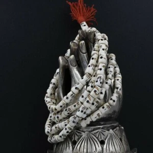 Collar budista tibetano vintage 108 cuentas hueso yak oración calavera mala Feng Shui - Imagen 1 de 3