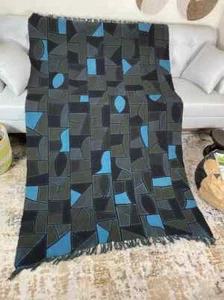 Fana Blue Handmade Mudcloth Segou Blanket Bogolan Textile Bedsheet Boho Decor - Picture 1 of 9