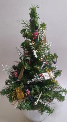 Decorated 12" Christmas Tree For Table Scape Or Small Room In Ceramic Pot Gift - Image 1 of 4