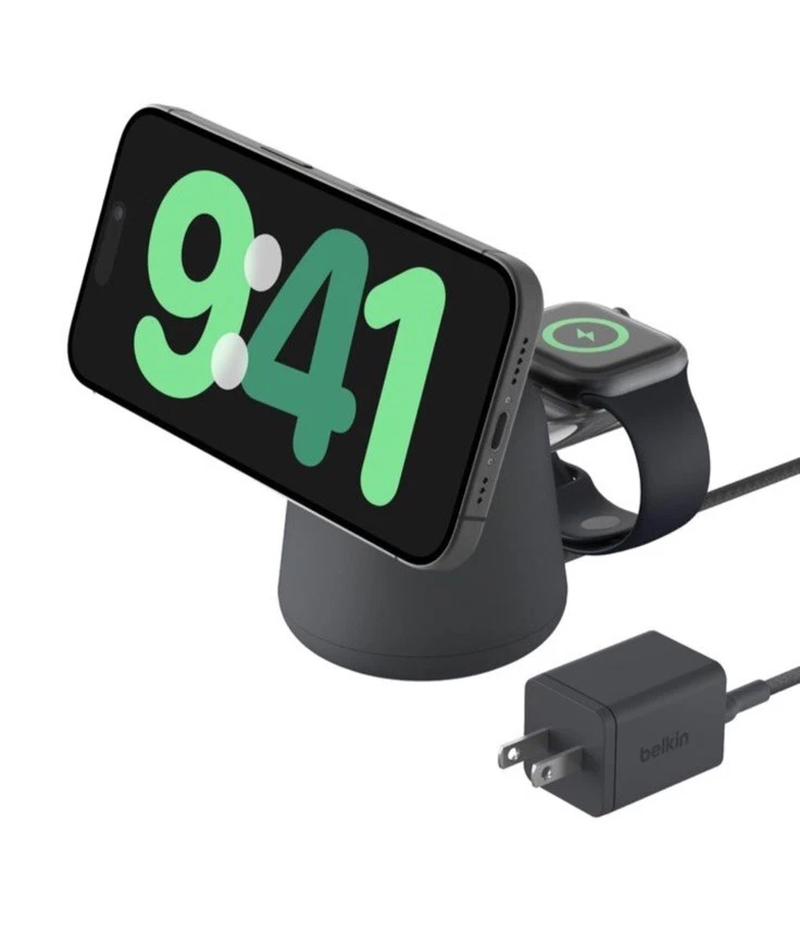 Belkin 2-in-1 MagSafe Wireless Charging Dock 15W Fast Charge W Power Supply New - Image 1 of 1