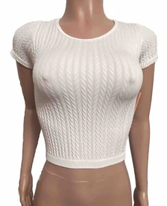 Classic White Seamless Braided Tight Fitted Crop T-shirt Top Casual Party New - Picture 1 of 2