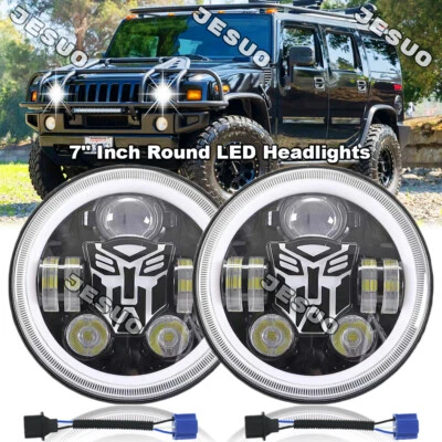 For hummer H2 2003-2009 Pair DOT 7 inch Round LED Headlights DRL High Low Beam - Image 1 of 4