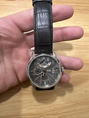 Мужские автоматические часы Bulova Wilton серый кожаный ремешок запас хода 43 мм 96C143 - Изображение 1 из 4