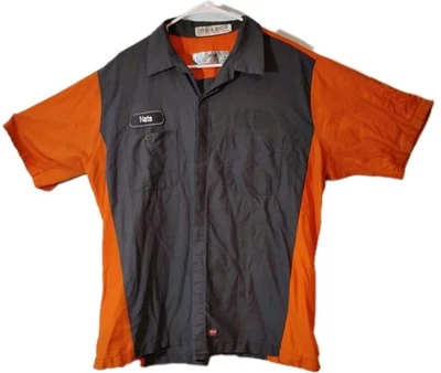Camisa de Trabajo Red Kap XL Uniforme Técnico Mecánico Naranja Gris Manga Corta  Foto 1 de 4
