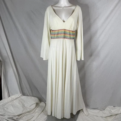 70s Sandcastle sz Large rainbow threaded waistline wing sleeve maxi dress hippy - Image 1 of 4