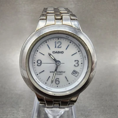 Reloj Casio Waveceptor Mujer 33mm Esfera Blanca Tono Plateado Fecha Redondo Funciona ¡¡LEER!!! Foto 1 de 4