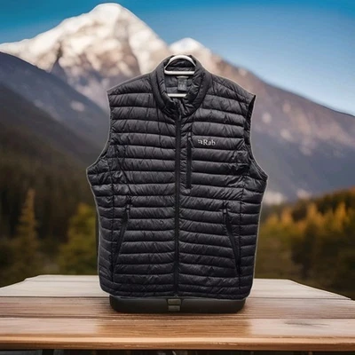 Rab Microlight Down Black Puffer Padded Vest Gilet Bodywarmer Pertex Nikwax XL  - Image 1 of 4