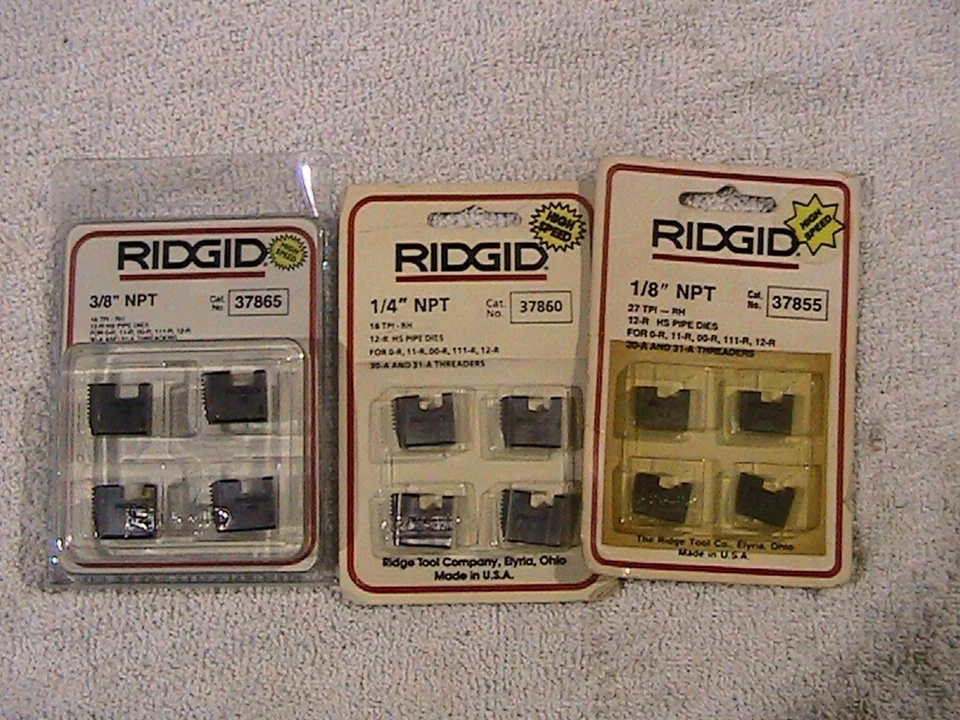 Ridgid 3/8, 1/4, 1/8 NPT Dies, 37865, 37860, 37855 - Image 1 of 1