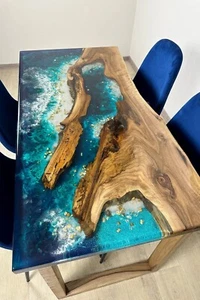 Ocean Epoxy Resin Table | Custom Live Edge Dining Table | Personalized Resin Art - Picture 1 of 15