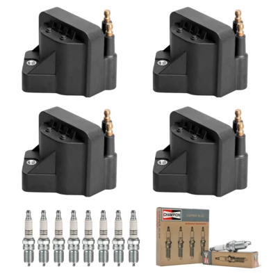 4 bobinas de ignição e 8 velas de ignição Champion platina para Cadillac Chevrolet DR39 - Imagem 1 de 4