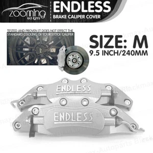 Metal ENDLESS Style Universal Brake Caliper Cover 2x Silver Front Rear 240mm LW5 - Foto 1 di 9