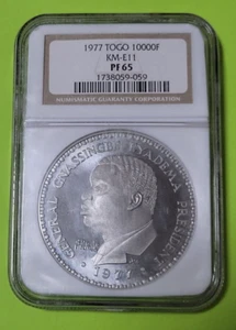 1977 **RARE ESSAI ALUMINUM** TOGO 10000 francs coin KM-E11 NGC PF 65 Mintage 25 - Picture 1 of 3