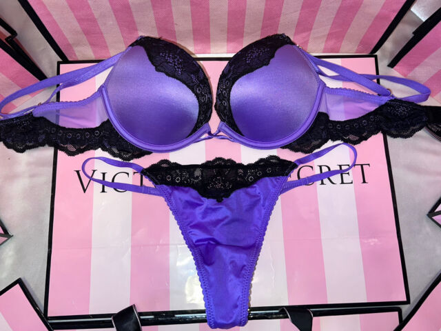 Комплект Victorias Secret Bombshell Lace Push Up Bra Shine Strap из 3  предметов Фиолетовый — купить недорого с доставкой, 17059045