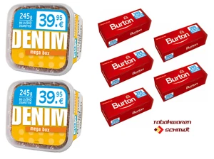 2x Denim Volumen Tabak MEGABOX mit 1000 BURTON KingSize-Filterhülsen