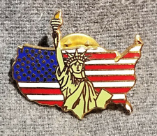 LMH Pin Pinback Tie Lapel Brooch STATUE LIBERTY American FLAG US Shape Shaped