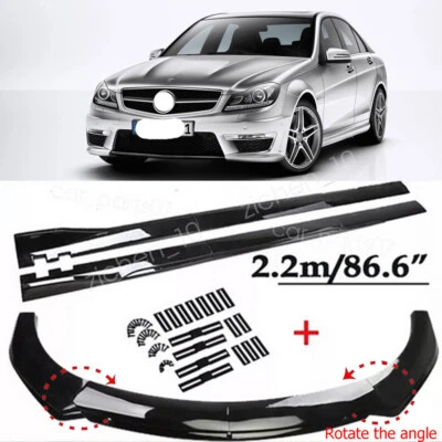 For Mercedes Benz W204 Front Lip Chin Bumper Splitter Body Kits 86.6" Side Skirt Foto 1 de 4