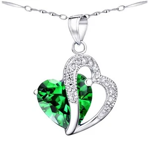 Collar Colgante Esmeralda Simulado Corte Corazón de Plata Esterlina 925 Ventas Año Nuevo - Imagen 1 de 5