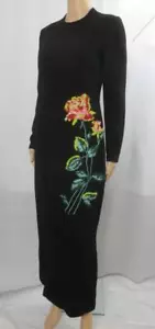 Abito Lela Rose nero colonna punto croce ricamato applique TG 2 nuovo con etichette $1790 - Foto 1 di 10