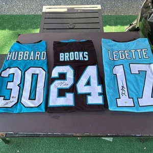 Chuba Hubbard-Jonathon Brooks-Xavier Legette Signed XL Jersey-BAS/JSA Witnessed - Picture 1 of 13