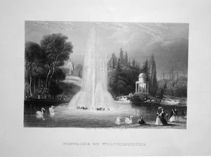 1850 Große Fontäne Bergpark Wilhelmshöhe Kassel Hessen Ansicht Stahlstich - Picture 1 of 1