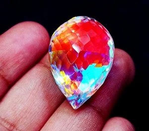 Drilled Mystic Quartz Pear Cut 49.10 Ct Certified Loose Gemstone With Free Gift - Picture 1 of 9