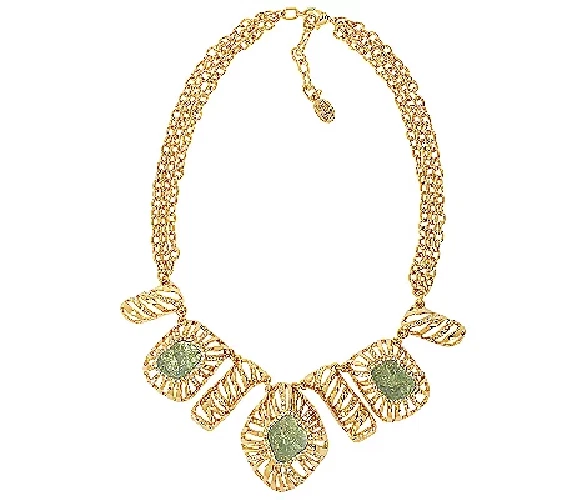 QVC Kara Ross Goldtone Simulated Greenish-blue Drusy Bib 16" Necklace - Image 1 of 4