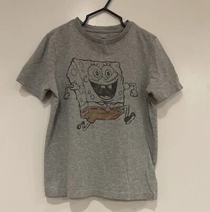 Gap Kids Boys SpongeBob SquarePants Cotton Crewneck Short Sleeve Shirt Gray S - Picture 1 of 4