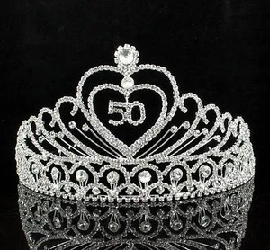 50 Jahre Geburtstagsparty Österreichischer Strass Tiara Krone Haarkämme T803 silber - Bild 1 von 5