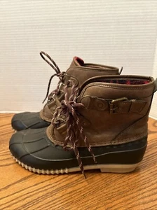 Maurices Duck Boots Women’s Brown Lace Up Above Ankle Plaid Flannel Size 10 - Picture 1 of 9
