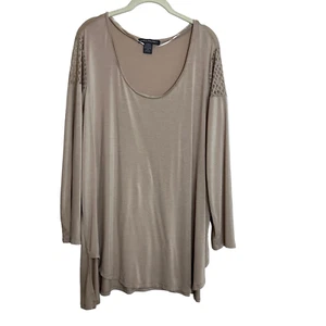 Kate & Mallory Womens Tunic Size 2X Beige High Low Lace Shoulders Long Sleeve - Picture 1 of 6