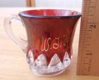 Antique Ruby Red Souvenir Glass Creamer/Cup Etched W.J. Haupelt 1914 - Image 1 of 4