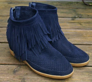 BEAR THE SHOE Ankle Boots Emmy mit Fransen blau Echtleder Gr. 41 UK 7 wie NEU - Bild 1 von 6
