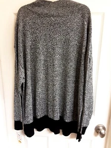 Karen Scott Sweater, Women's Plus Size 2X, seam front mock, black white NWT$49 - Picture 1 of 5