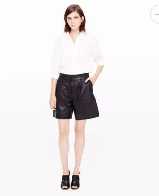 Pantalones Cortos de Cuero Plisado de Tiro Alto Negros Colección Club Monaco Talla 4 $495 Nuevos con Etiquetas Foto 1 de 4