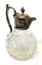 Antique Victorian Silver Plated Glass Claret Jug - Embossed with Grapes & Vines