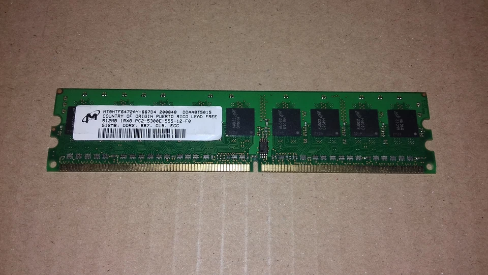 512MB PC2-5300E ECC RAM Server Micron MT9HTF6472AY-667 DDR2 DIMM 240pins 667MHz - Imagen 1 de 1