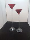 2 Vtg Twisted Stem 12? & 10? Tall Red Shot Cordial Glasses Or Votive Candle