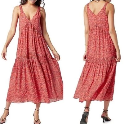 Joie Bondi Cotton Tiered Printed Maxi Dress, Tea Rose - Size M - Image 1 of 4