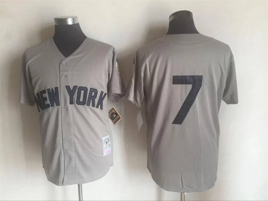 Jersey de hombre Mickey Mantle vintage con botones - gris Foto 1 de 1