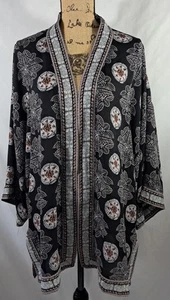 Max Studio Women's Black Geo Print Kimono Open Front Cardigan Flowy Loose Fit 1X - Picture 1 of 9