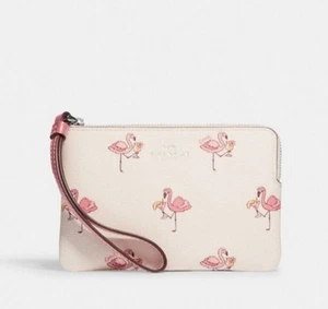 NWT Coach Snap Wallet With Flamingo Print Chalk/Pink Multi CK435 - Picture 1 of 3
