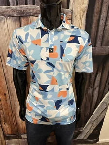 Bad Birdie Golf SS Blue Orange & White Daisy’s Polo Shirt Medium Mint! - Picture 1 of 6