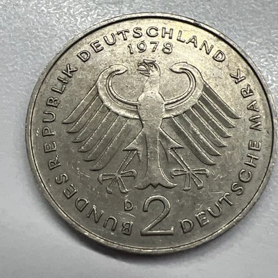 Germany 1978 F 2 Mark Copper Nickel clad Nickel coin 6.97 g - Image 1 of 2