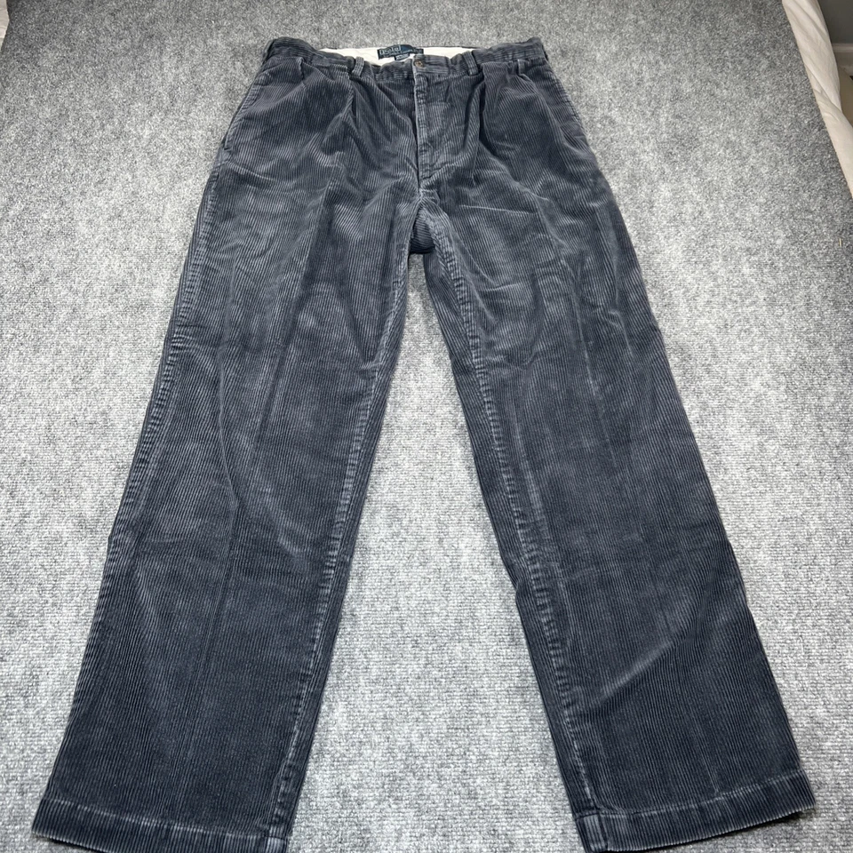Pantalones De Colección Años 90 POLO Ralph Lauren Para Hombre Etiqueta 35x32 Azul Plisado Pana Se Ajusta 34x30 Foto 1 de 4